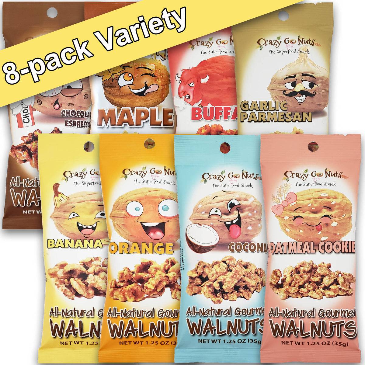 1.25 oz. Variety Walnut Snack Sampler – Crazy Go Nuts Walnuts