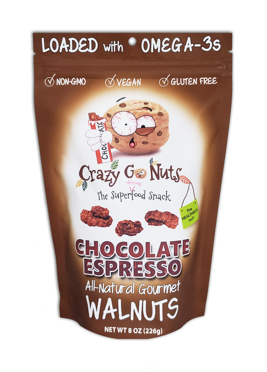 8.0 oz. Chocolate Espresso Walnut Snacks – Crazy Go Nuts Walnuts
