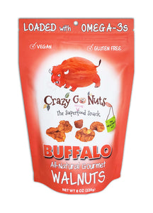A bag of buffalo wing seasoned walnuts