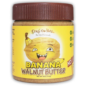 The front of a jar of Crazy Go Nuts walnut butter