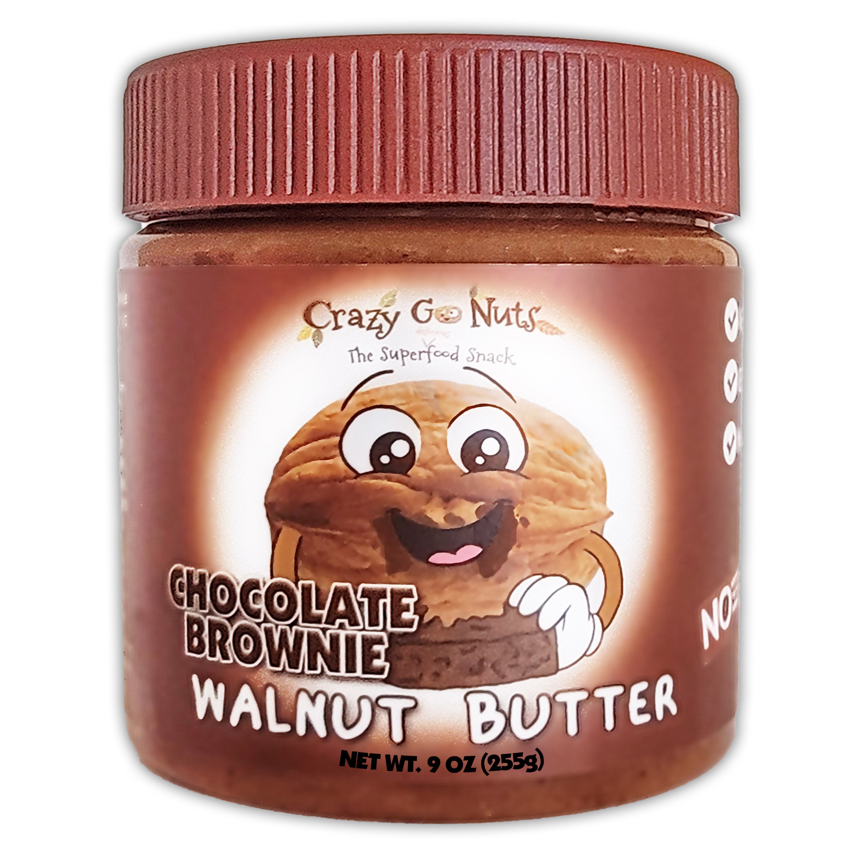 A jar of chocolate brownie walnut butter