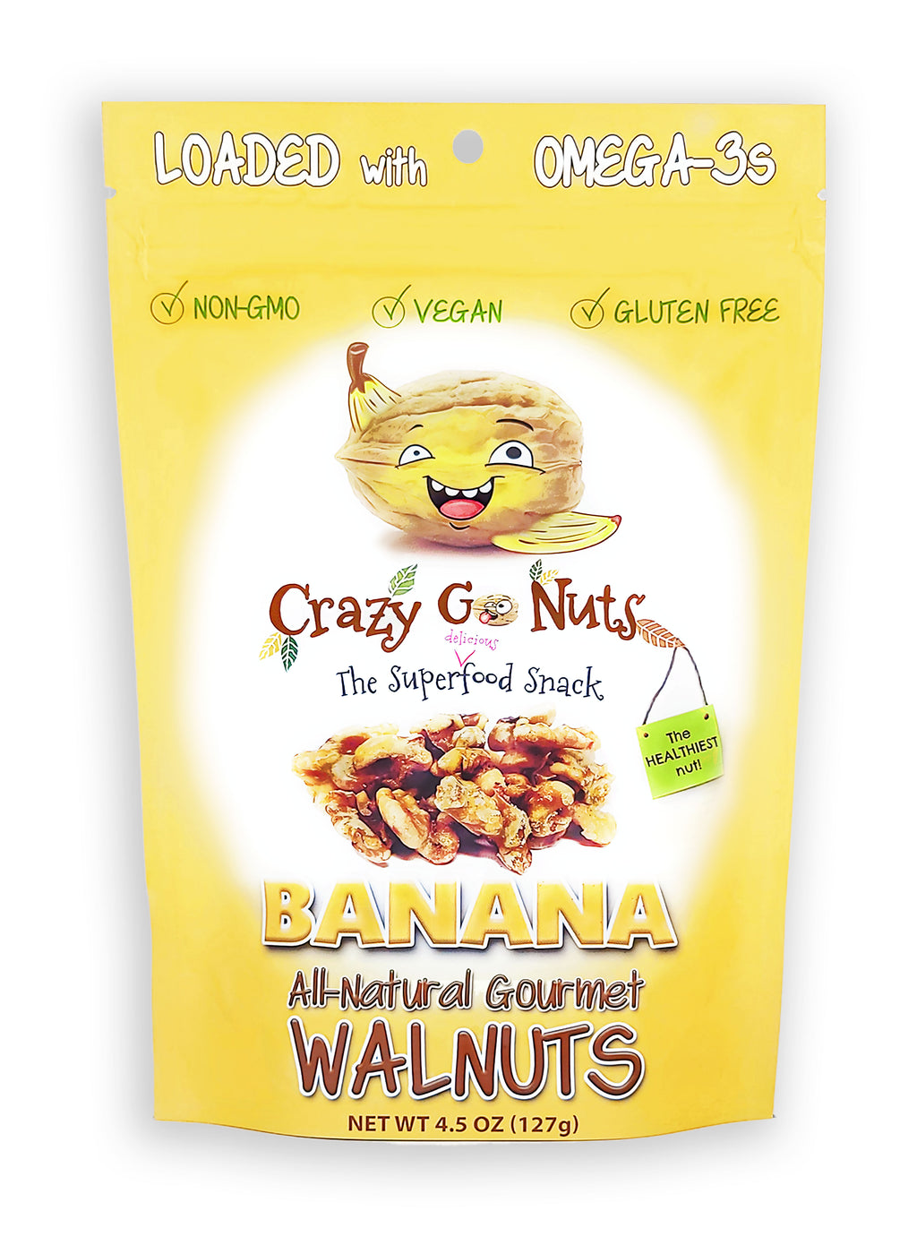 4.5 oz. bag of banana coated walnut snacks