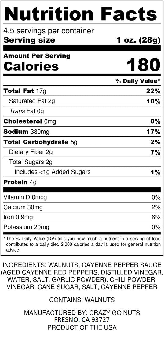 Nutrition panel for buffalo walnut snacks