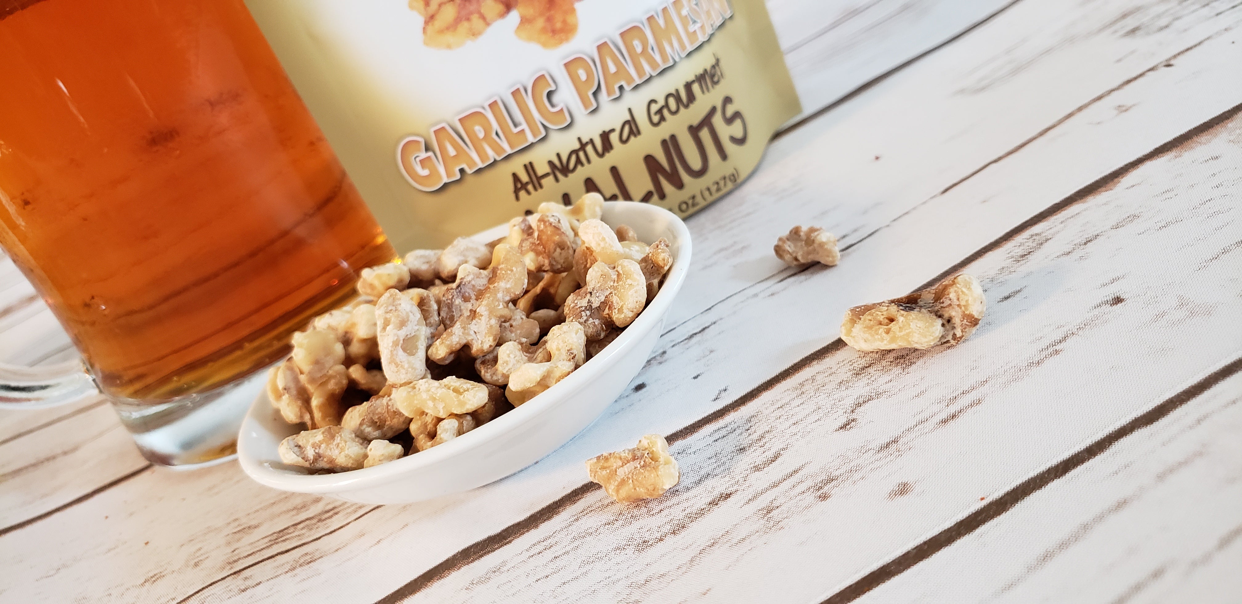 Garlic parmesan walnut snacks paired with your favorite beer