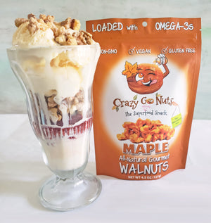 Maple coated walnut snacks used as a topping for ice cream
