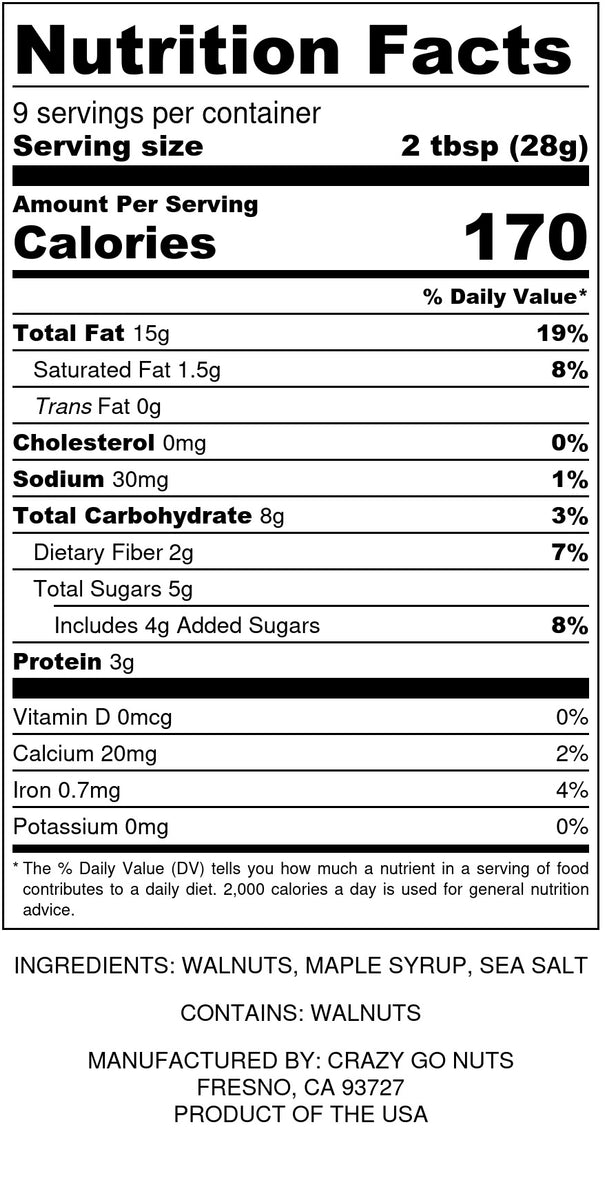 9oz Maple Walnut Butter Crazy Go Nuts Walnuts