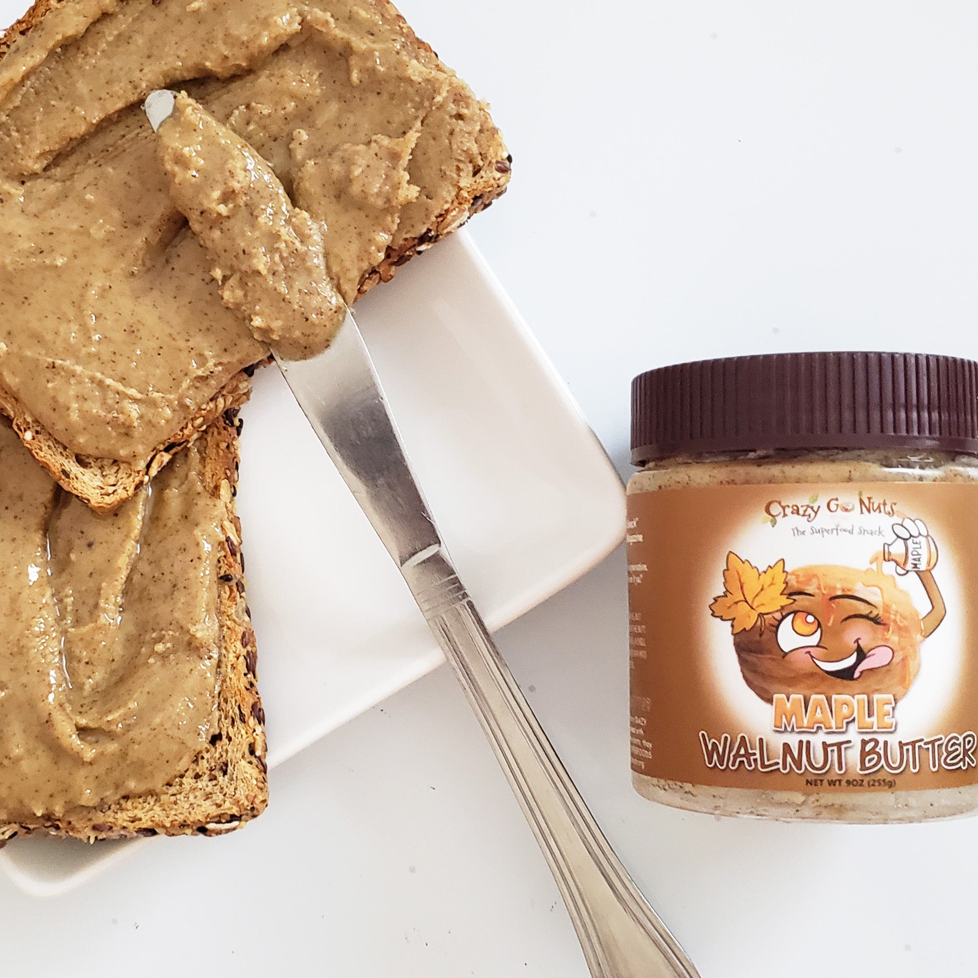 Maple walnut butter spread on toast