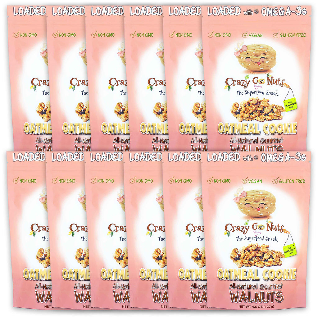 12 bags of oatmeal cookie coated walnut snacks
