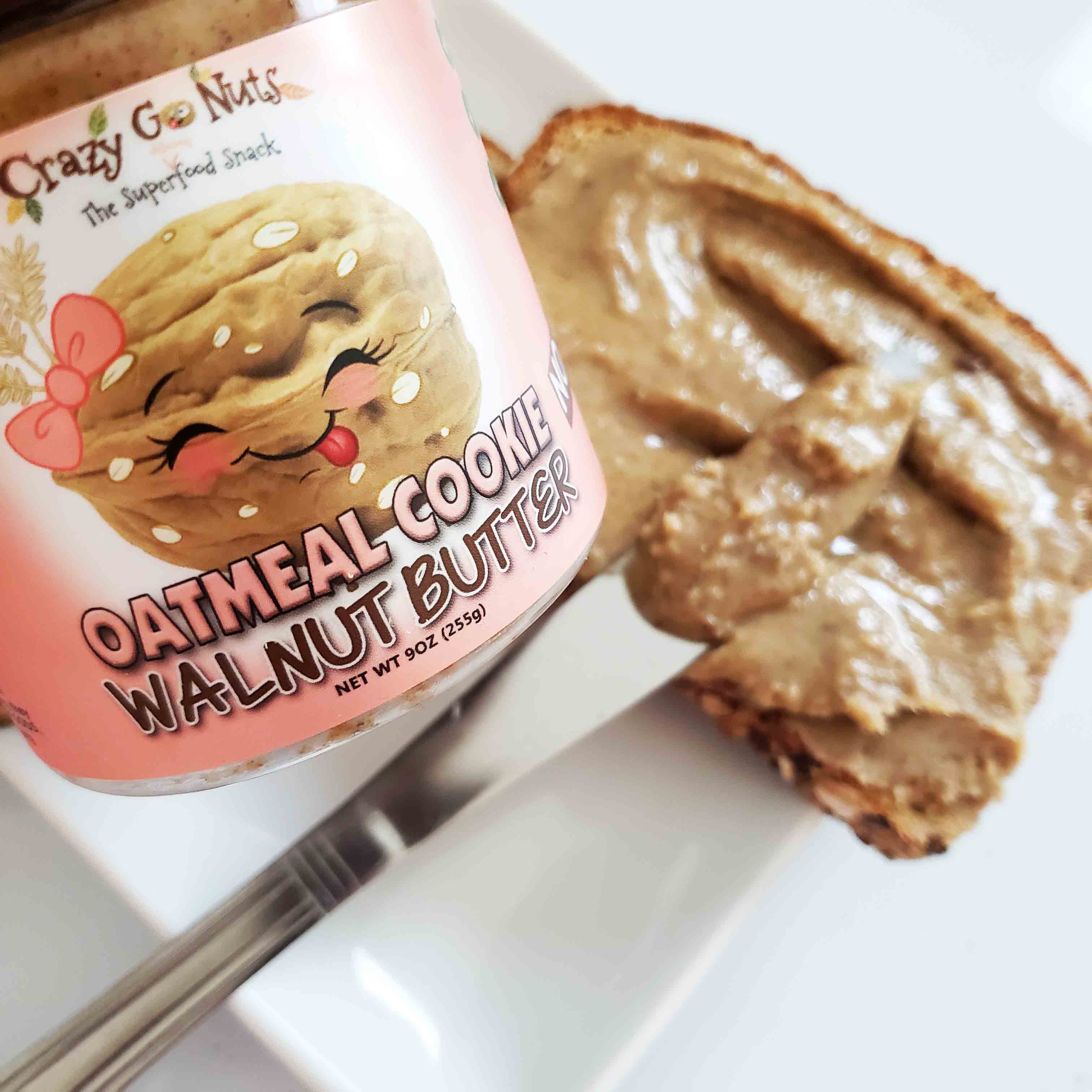 Oatmeal cookie walnut butter spread on toast