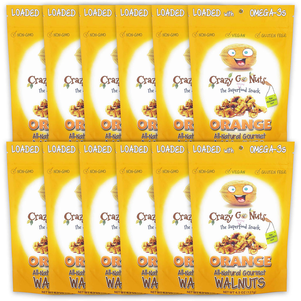 12 bags of orange coated walnut snacks