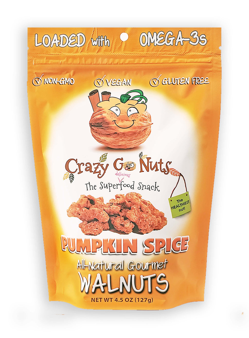 A bag of pumpkin spice walnut snacks
